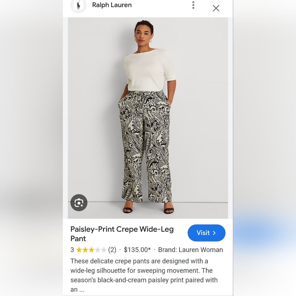 Lauren Ralph Lauren Paisley-Print Delicate Crepe Wide-Leg Pants Pull On 1X